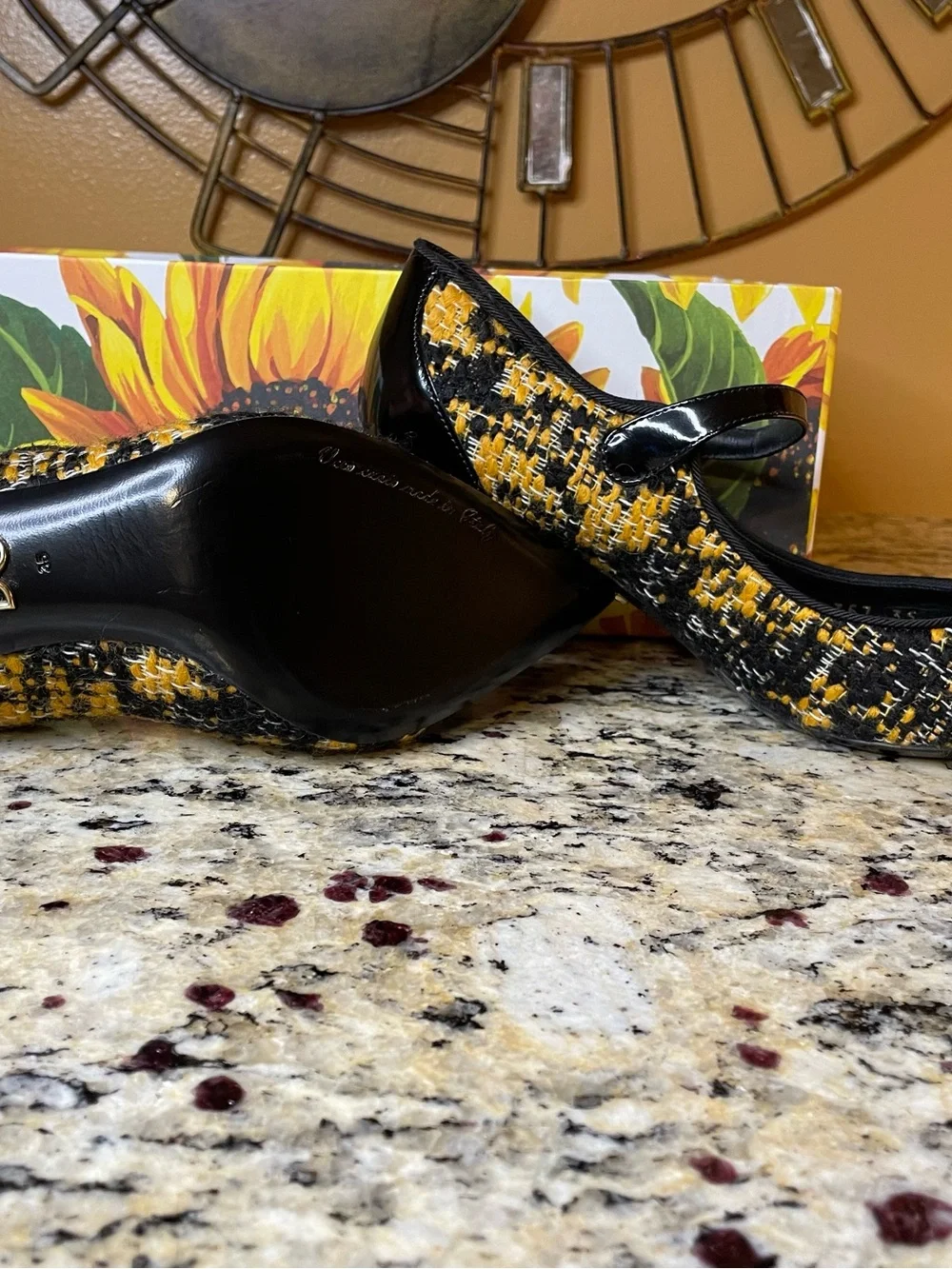 Dolce & Gabbana Black and Yellow Tweed Mary Jane Heels